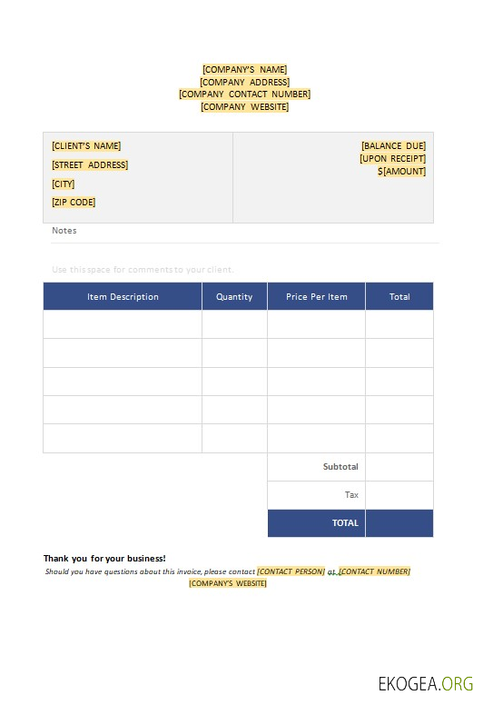 Modèle de facture vierge gratuit